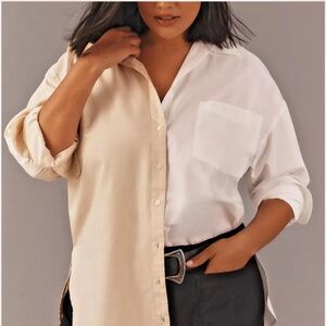 Anthropologie Beige and White Button Down Shirt